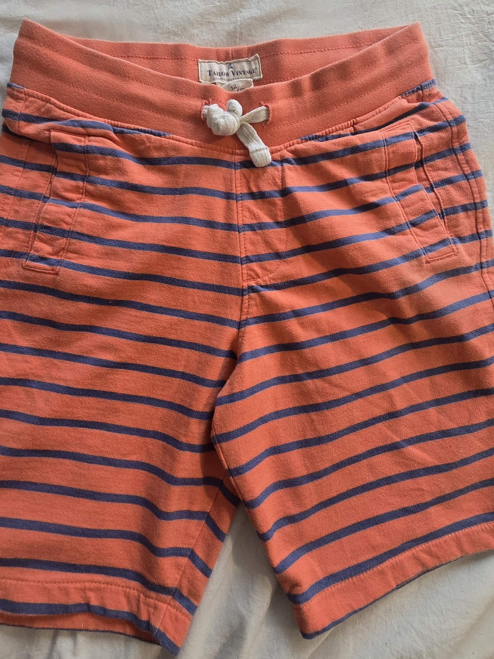 Tailor Vintage Coral & Navy Striped Drawstring Kids Shorts